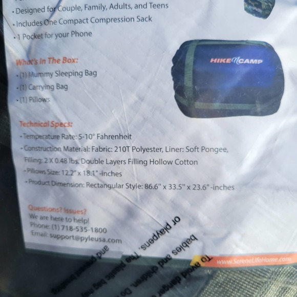 SereneLife Camo Mummy Sleeping Bag w/ Pillow, Bag SLSCA5 - Picture 3 of 4